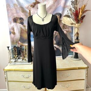 Vintage 1990's Black Mesh Sleeve Midi Dress!